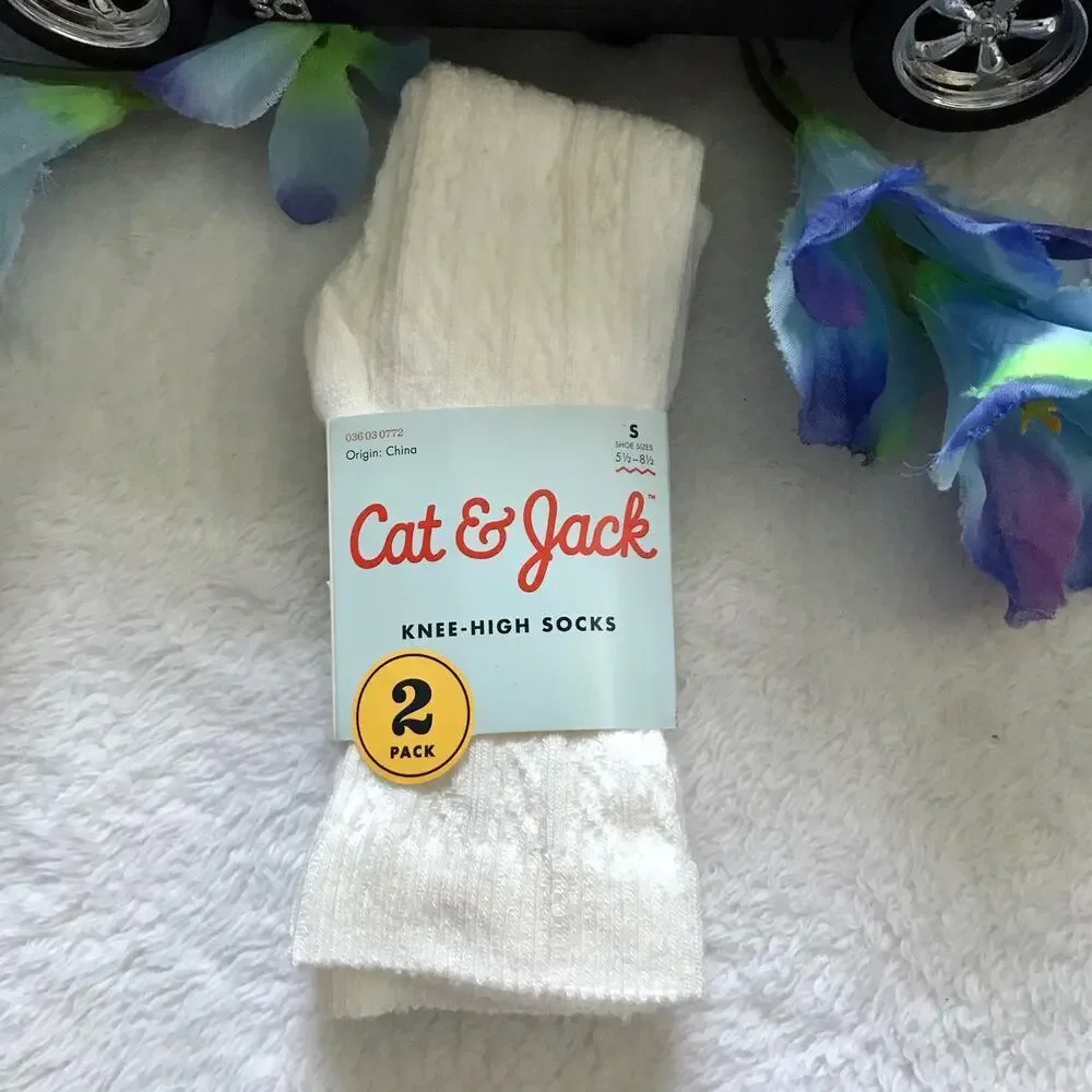 Cat & Jack NWT 2 Pairs Knee High Socks Girls S (5.5-8.5)